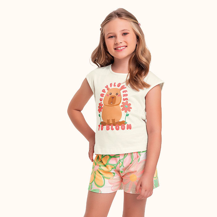 Conjunto blusa e short em meia malha capivara