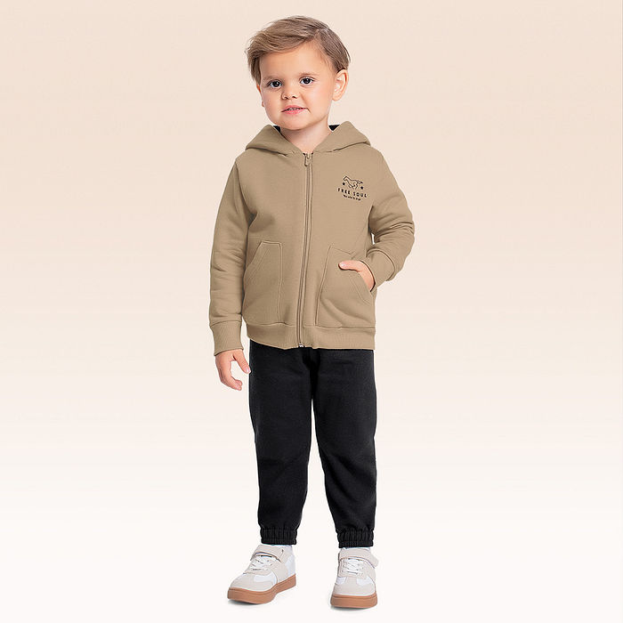 Conjunto jaqueta com capuz e calça