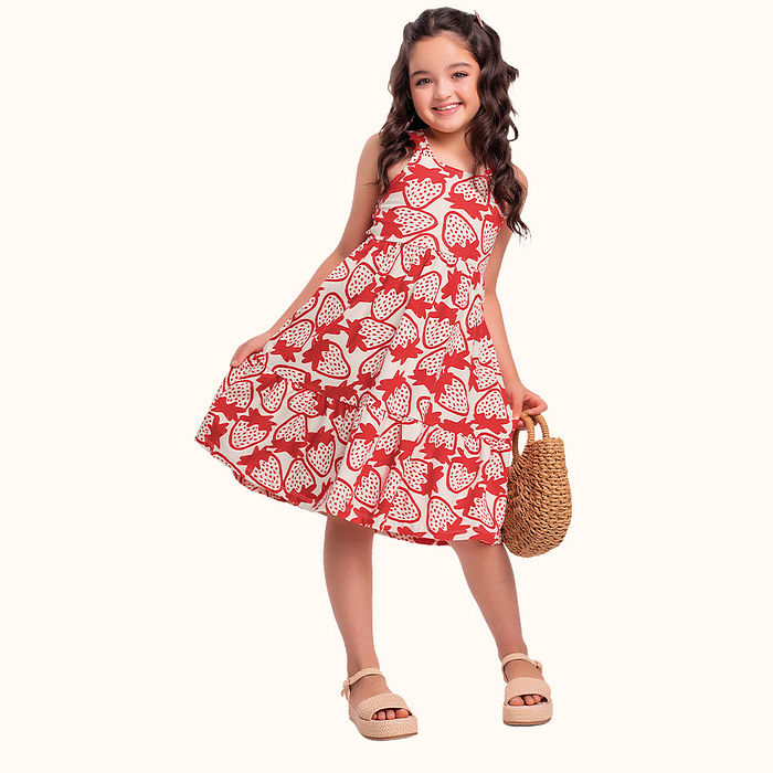 Vestido de alça morango