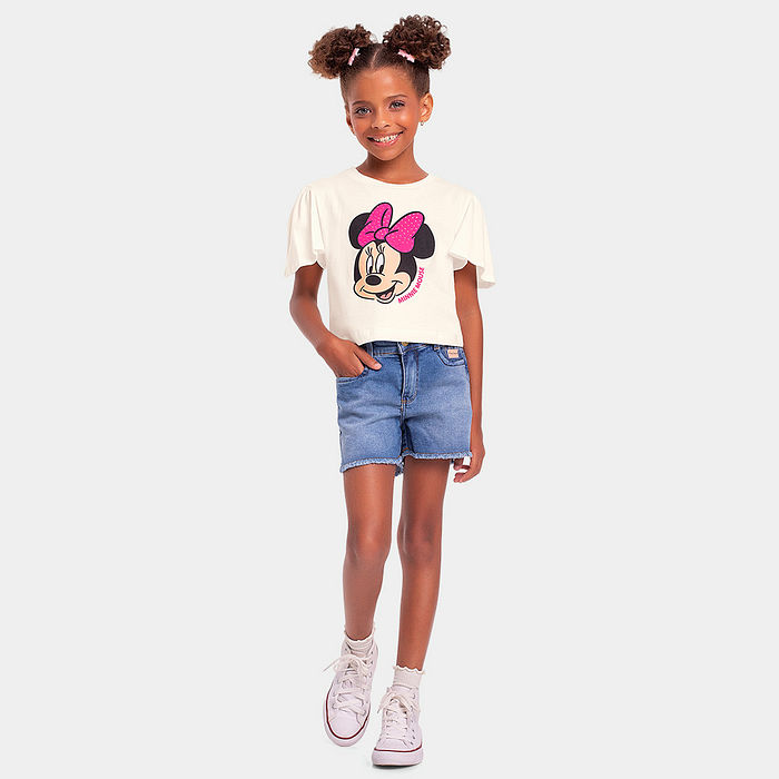 Blusa infantil curta Minnie com strass