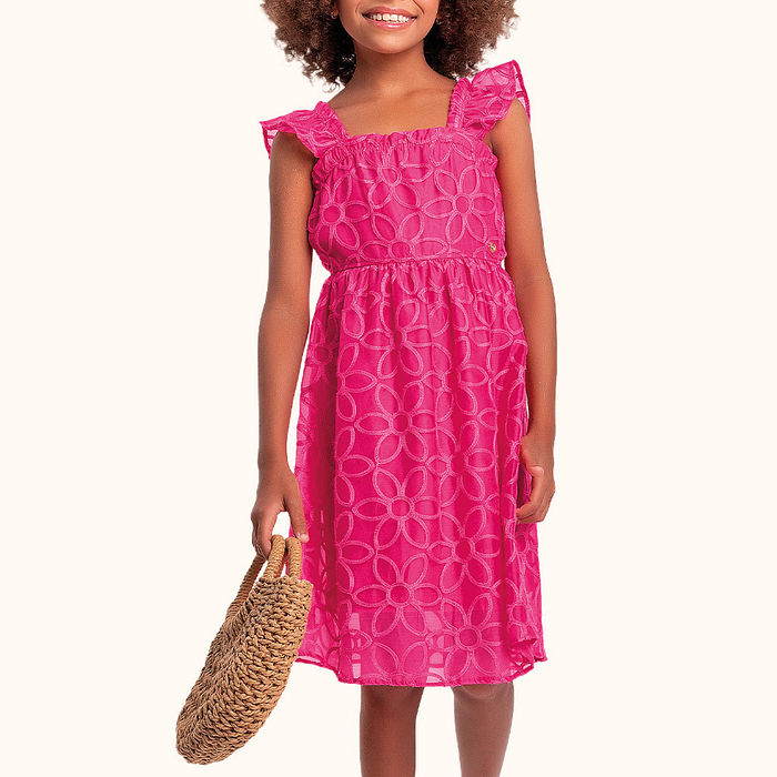 Vestido em tule bordado e forro em meia malha