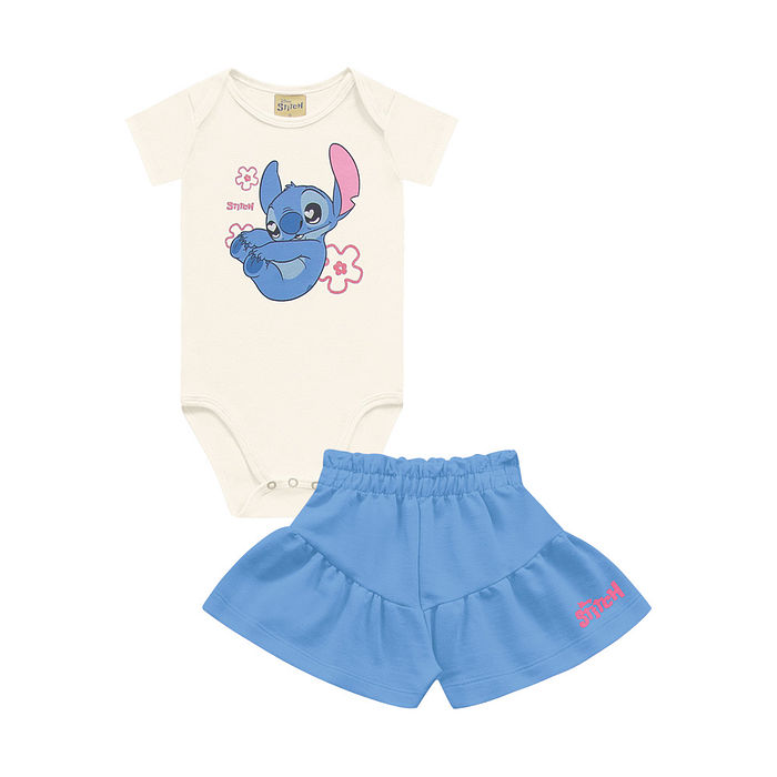 Conjunto body manga curta e short Lilo & Stitch