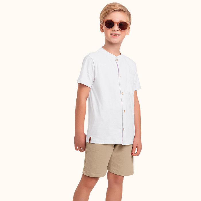 Conjunto camisa gola padre em meia malha e bermuda em moletinho