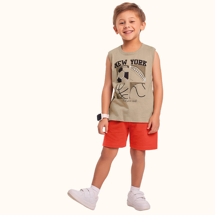 Conjunto regata em meia malha e bermuda em moletinho