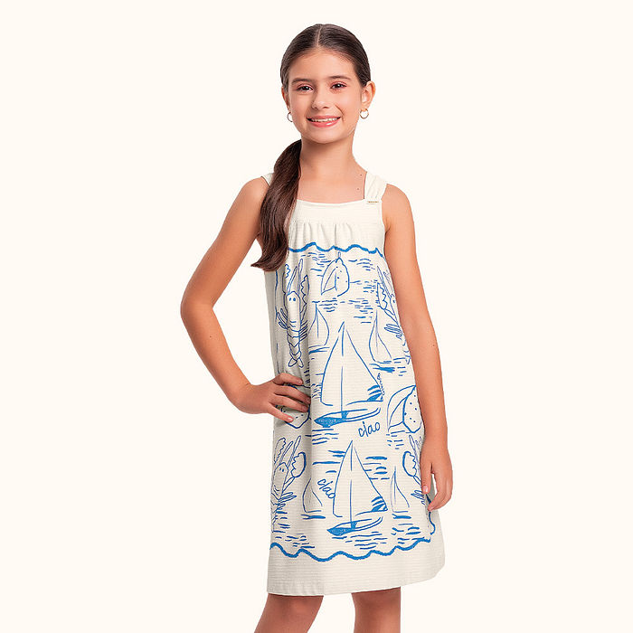 Vestido em malha florence estampa barcos