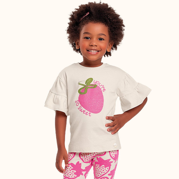 Conjunto blusa e legging estampa morango com glitter