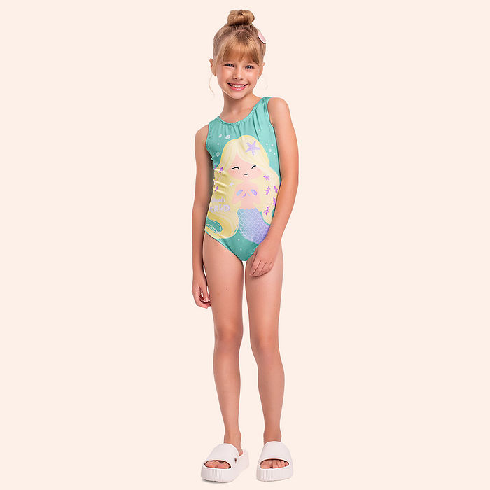 Maiô infantil estampa sereia com proteção uv