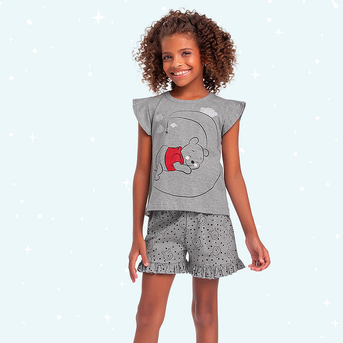 Conjunto pijama blusa e short que brilha no escuro Ursinho Pooh