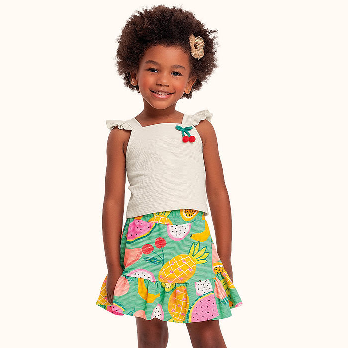 Conjunto blusa/saia frutas