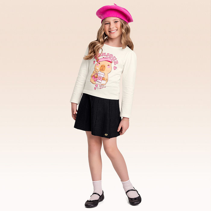 Conjunto blusa manga longa e saia Tricot