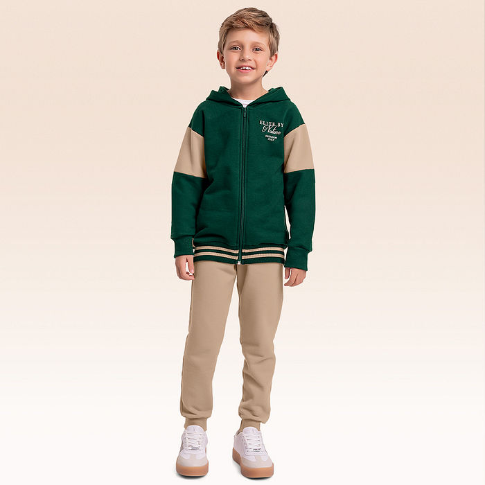 Conjunto jaqueta com capuz e calça