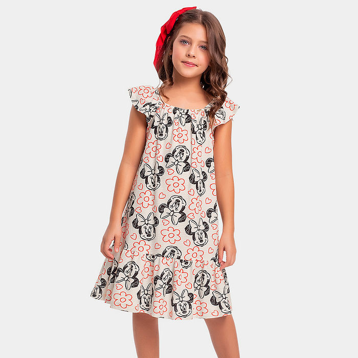 Vestido infantil Minnie mouse estampado com pingente