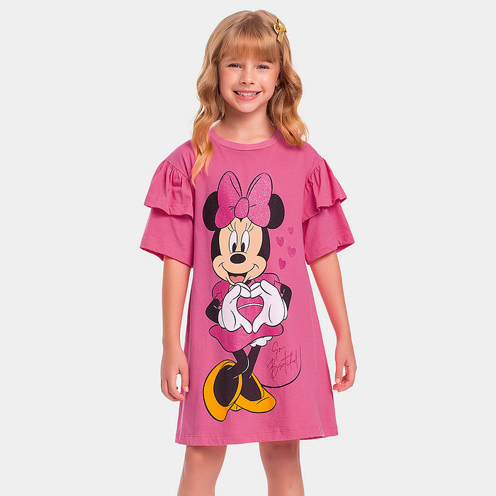 Vestido infantil Minnie Mouse com glitter so beautiful