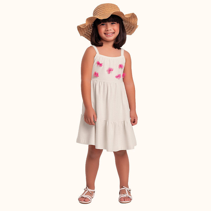 Vestido de alcinha em malha florence com aplique de flores 3d