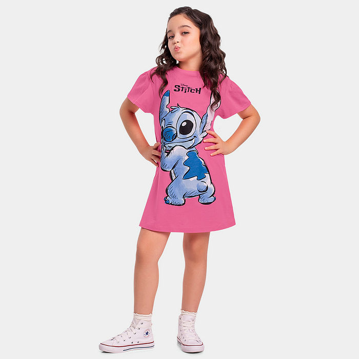 Vestido infantil menina Stitch meia malha