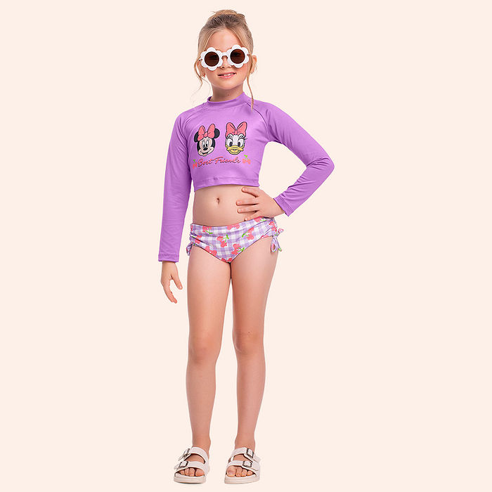Conjunto infantil blusa manga longa e calcinha moda praia