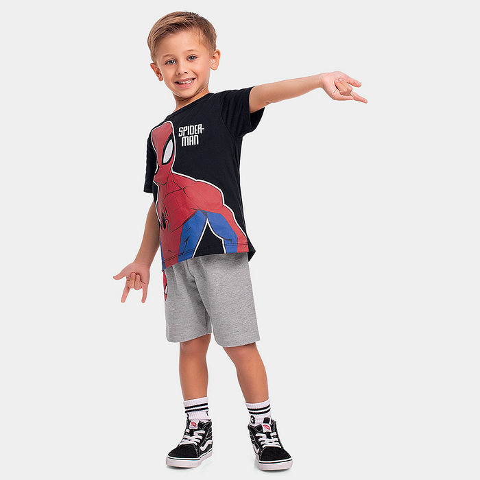 Conjunto camiseta e bermuda em moletinho Homem-Aranha