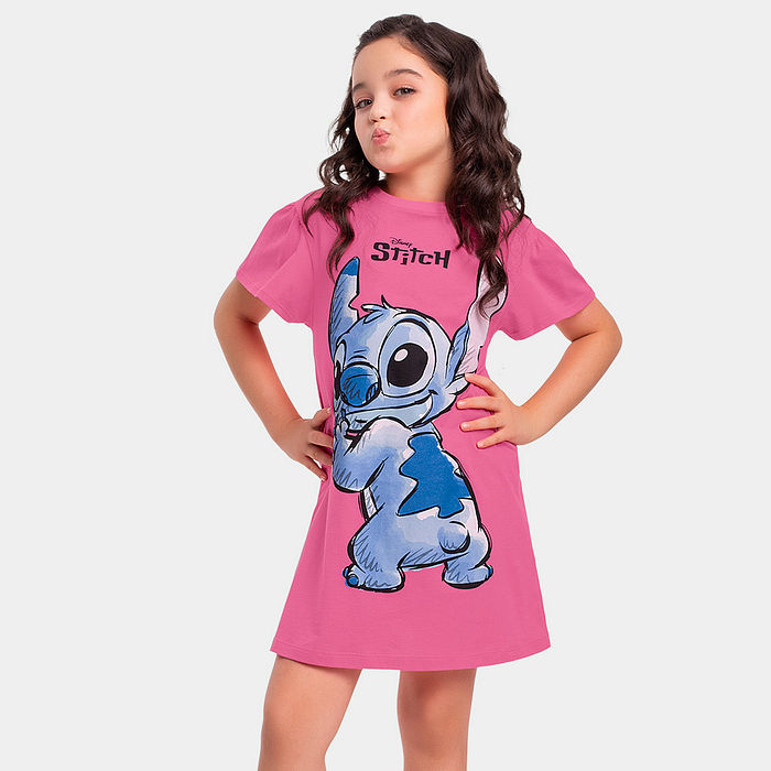 Vestido infantil menina Stitch meia malha