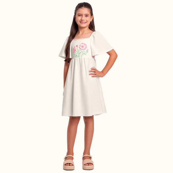 Vestido em malha florence com bordado