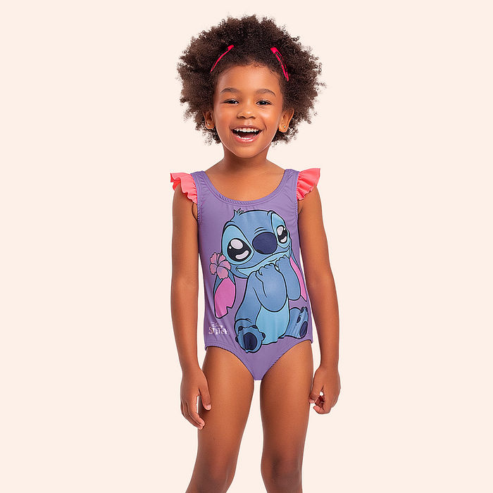 Maiô infantil estampa Stitch com proteção uv