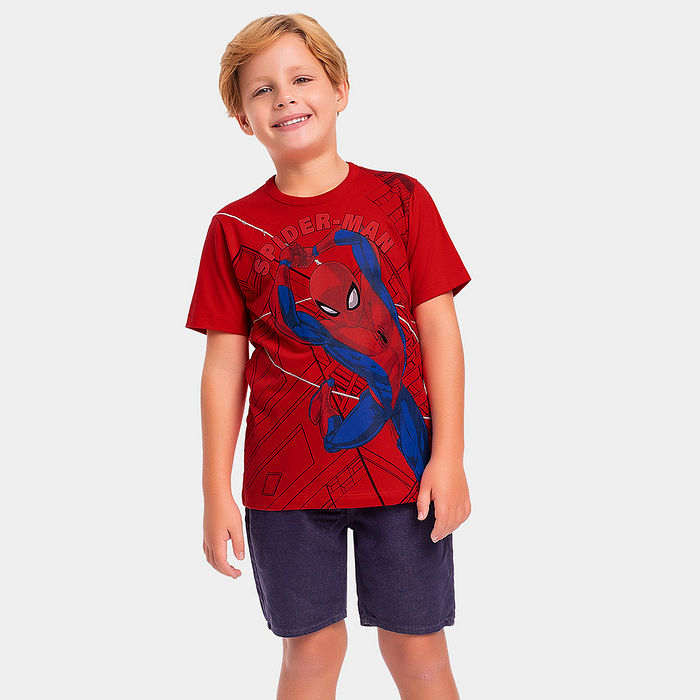 Camiseta em meia malha com relevo 3d Homem-Aranha