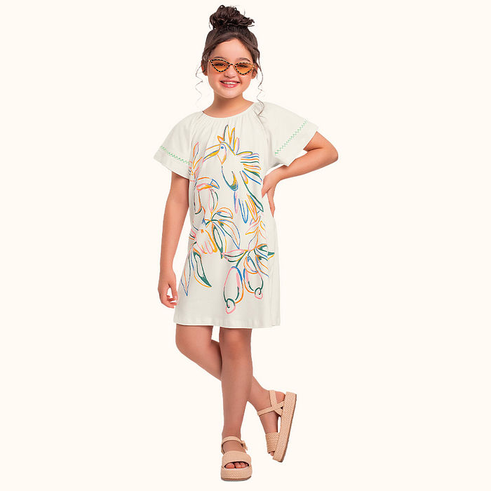 Vestido em cotton leve com bordado