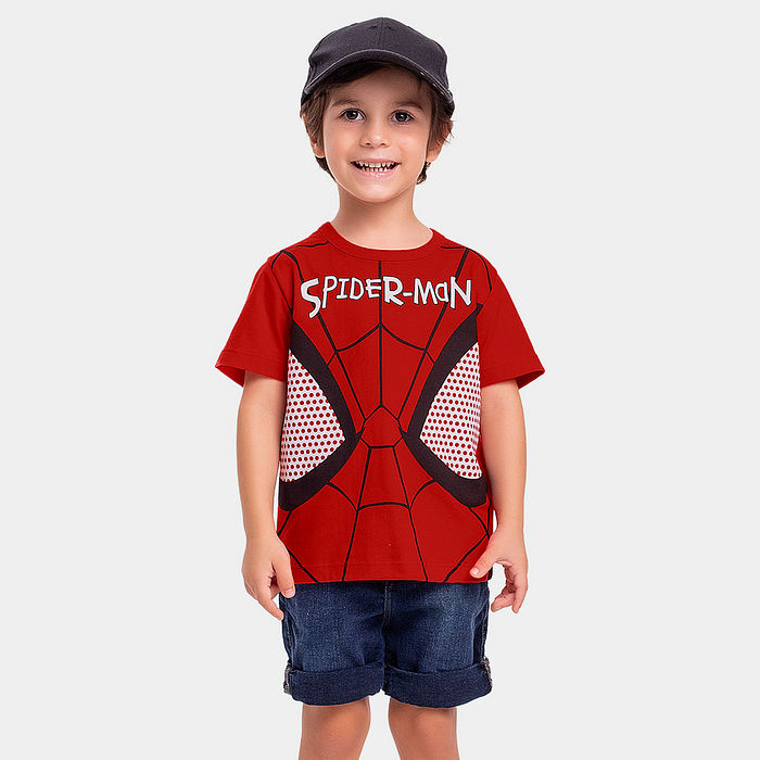 Camiseta manga curta infantil Spider-Man com máscara