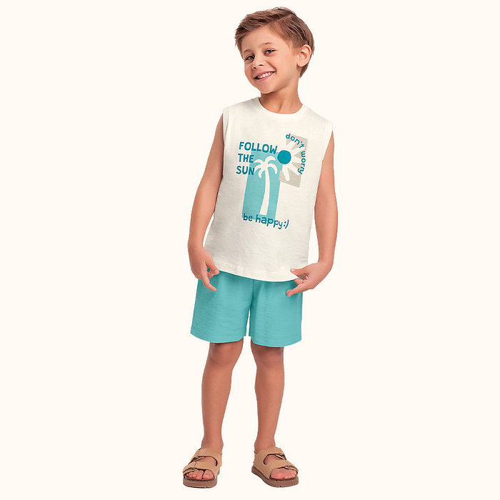 Conjunto regata em meia malha e bermuda em moletinho Sun