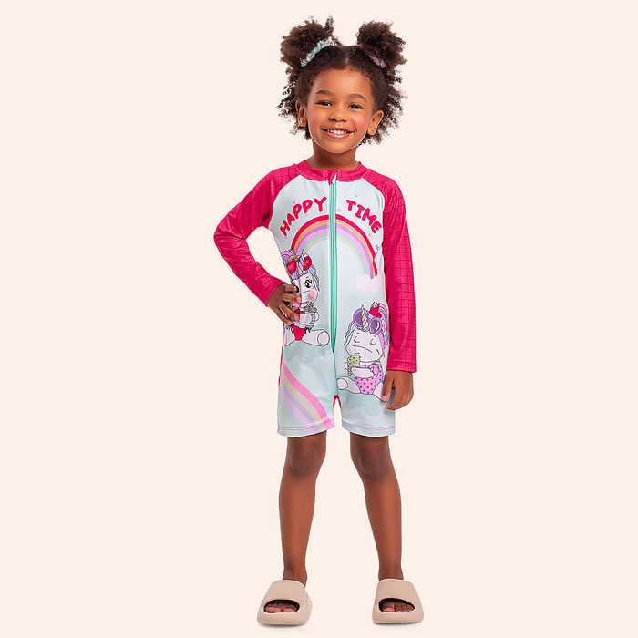 Macacão em cotton UV estampa unicórnios