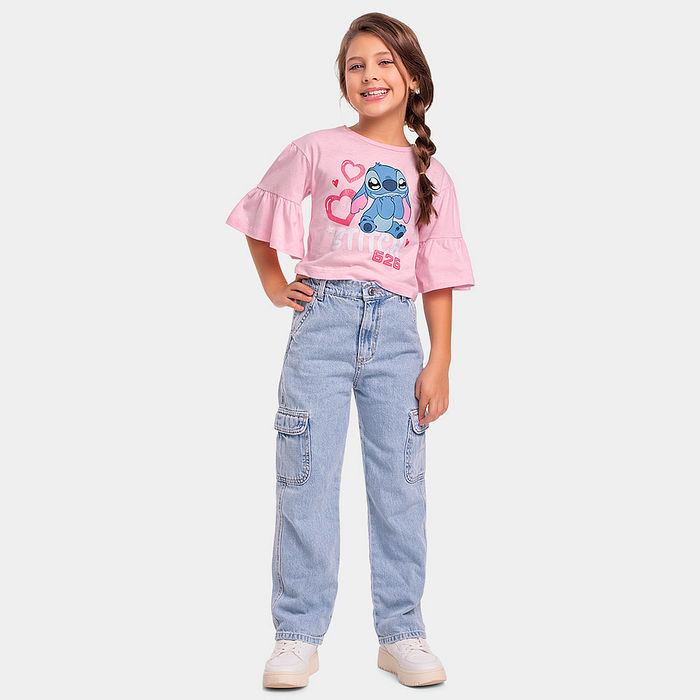 Blusa Lilo & Stitch com aplique em glitter