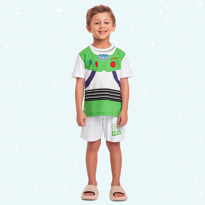 Conjunto pijama infantil camiseta e bermuda Toy Story