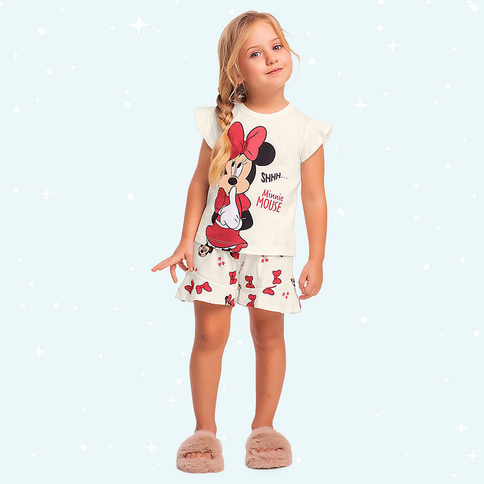 Conjunto pijama blusa e short Minnie brilha no escuro