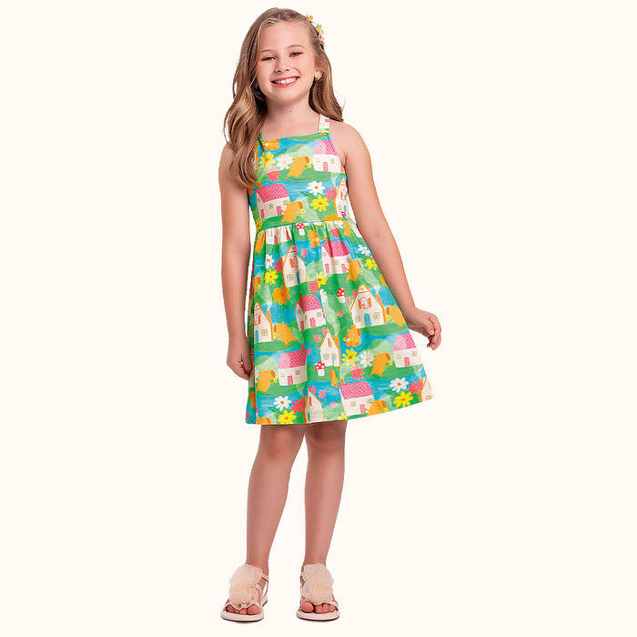 Vestido em meia malha de alça casas