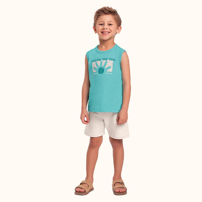 Conjunto regata em meia malha e bermuda em moletinho sol