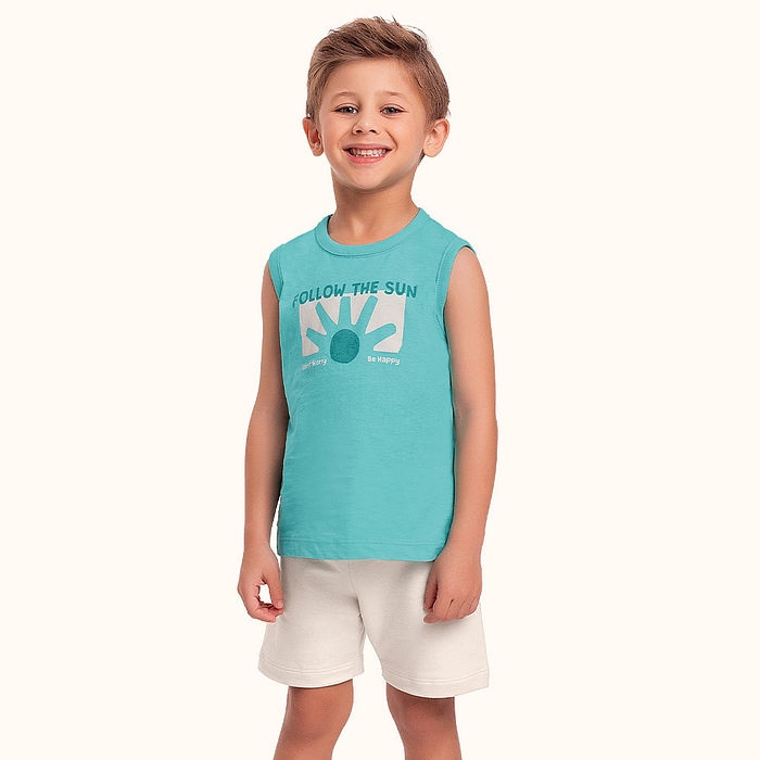 Conjunto regata em meia malha e bermuda em moletinho sol