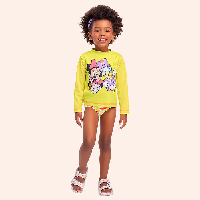 Conjunto infantil blusa manga longa e calcinha Minnie moda praia