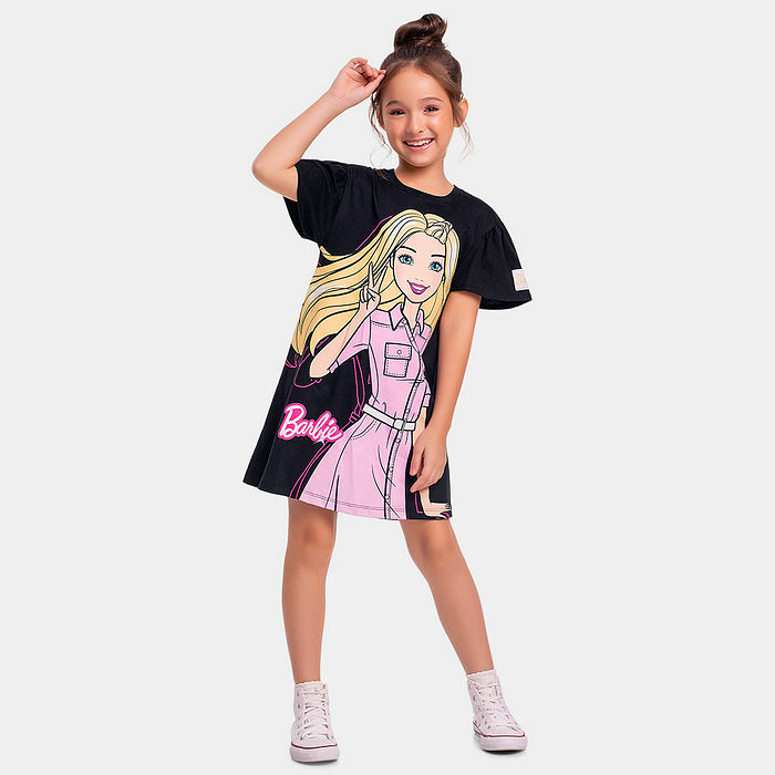 Vestido infantil Barbie estampa fashion