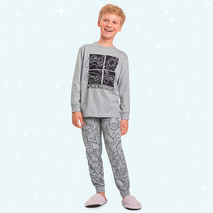 Conjunto pijama infantil camiseta manga longa e calça