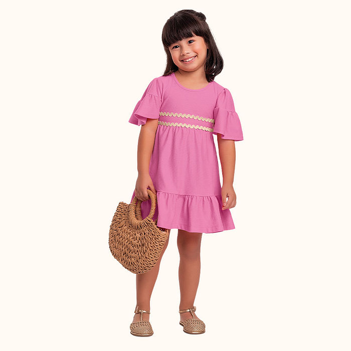 Vestido em malha favo com renda