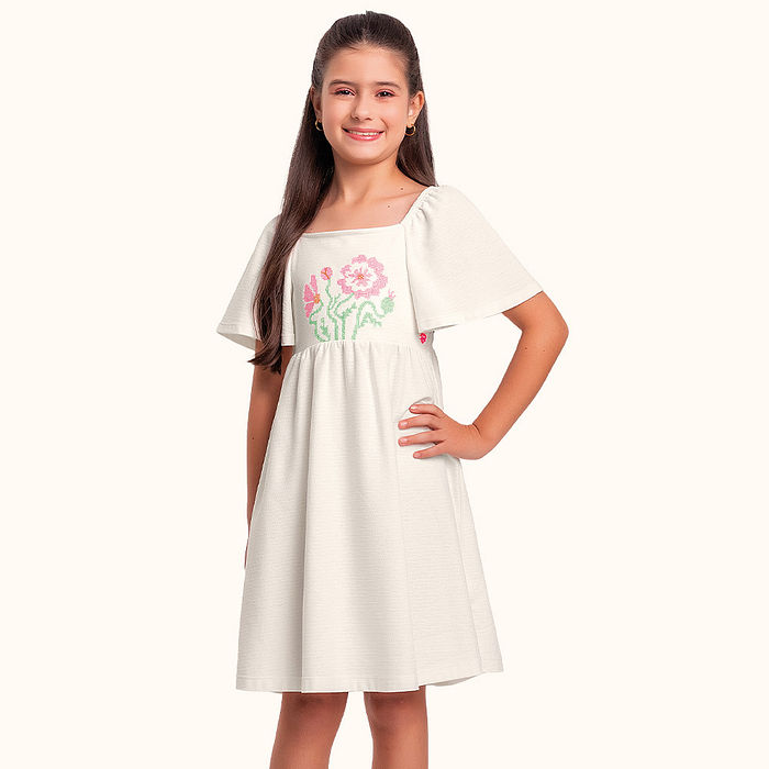 Vestido em malha florence com bordado
