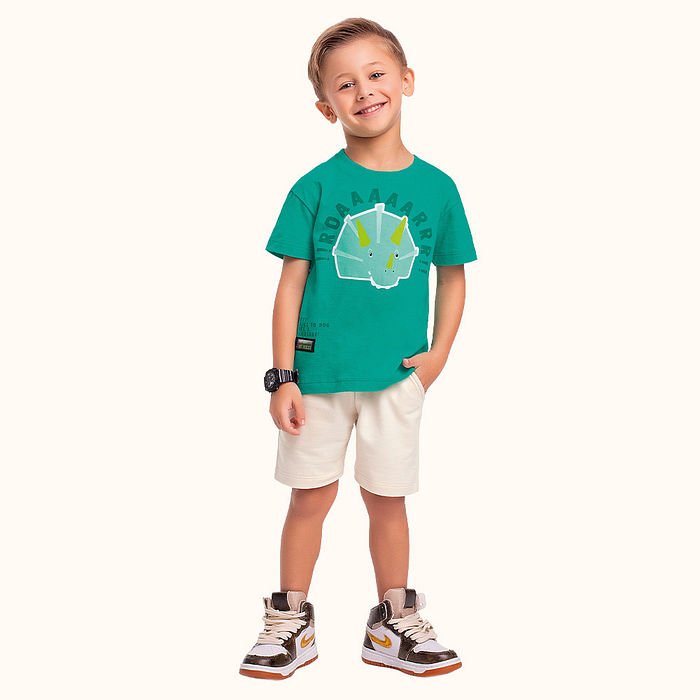 Conjunto em meia malha e bermuda em moletinho roar