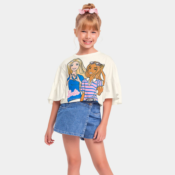 Blusa infantil Barbie em meia malha