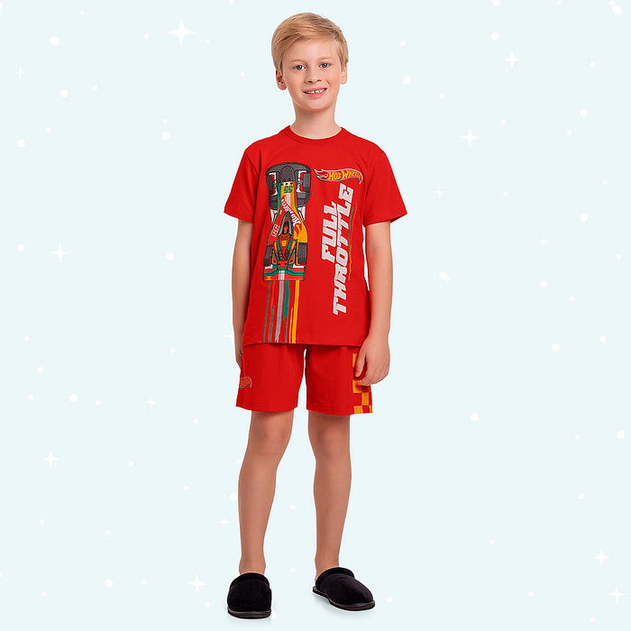 Conjunto pijama infantil camiseta e bermuda Hot Wheels