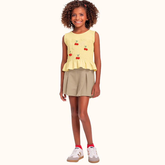 Conjunto regata e short em moletinho com bordado