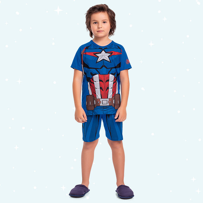 Conjunto pijama infantil camiseta e bermuda Avengers