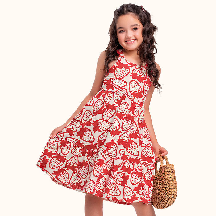 Vestido de alça morango