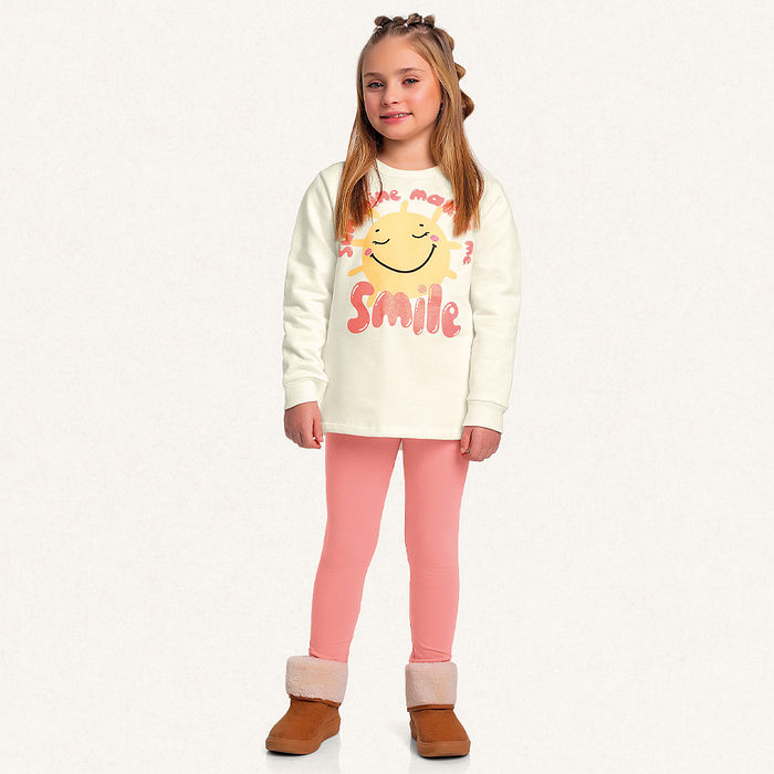 Conjunto blusão em moletom e legging em molecotton smile