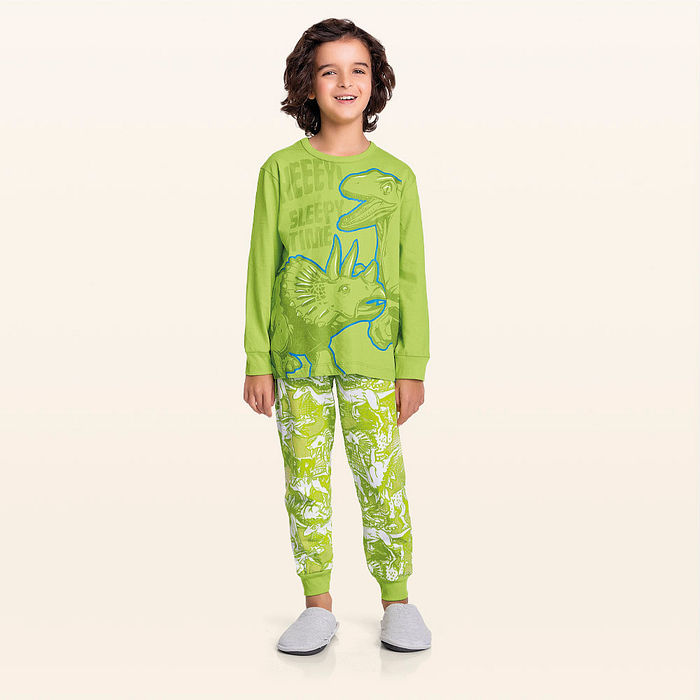 Conjunto pijama camiseta manga longa e calça dino