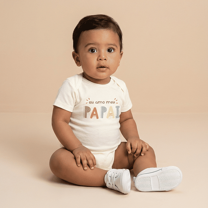 Body bebê manga curta em suedine estampa frases