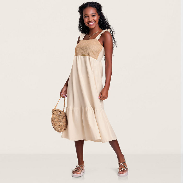 Vestido em malha florence com detalhe em trico